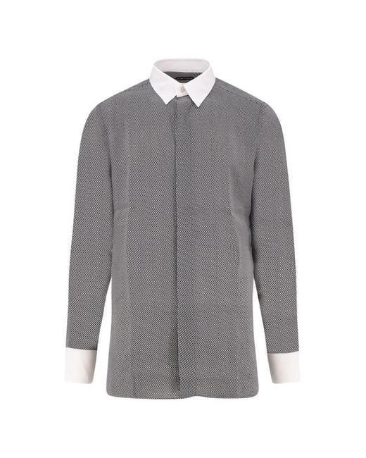 Tom Ford Gray Graphic Sharkskin Print New Fluid Collare And Cuff Contrast Shirt for men