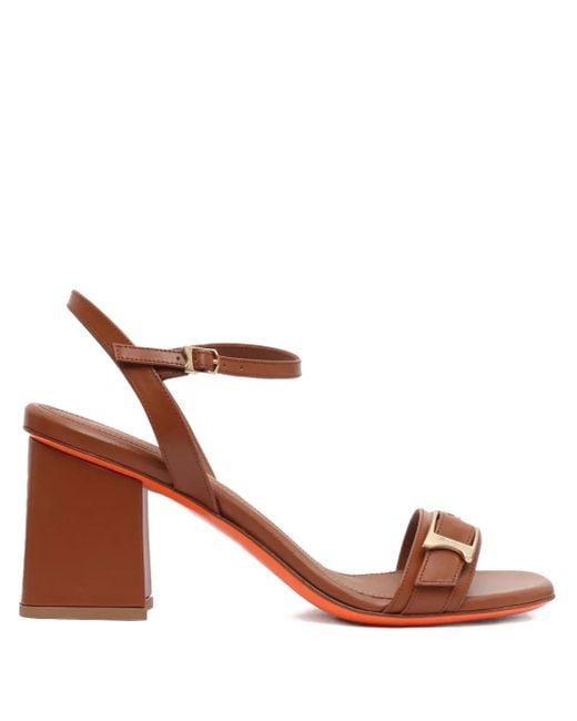 Santoni Brown Block-Heel Buckle-Detail Sandals