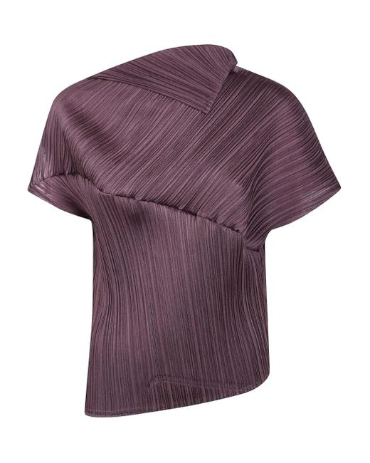 Pleats Please Issey Miyake Purple Asymmetrisches Leap Oberteil Mit Falten