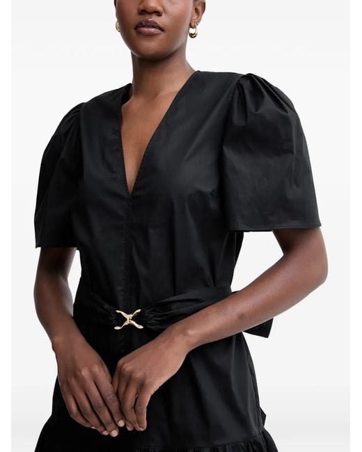 Twinset Black V-Neck Puff-Sleeve Midi Dress
