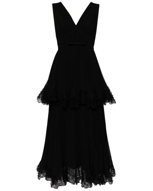 Self-Portrait Black Tiered Midi Dress