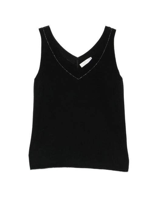 Panicale Black Bead-Embellished V-Neck Top