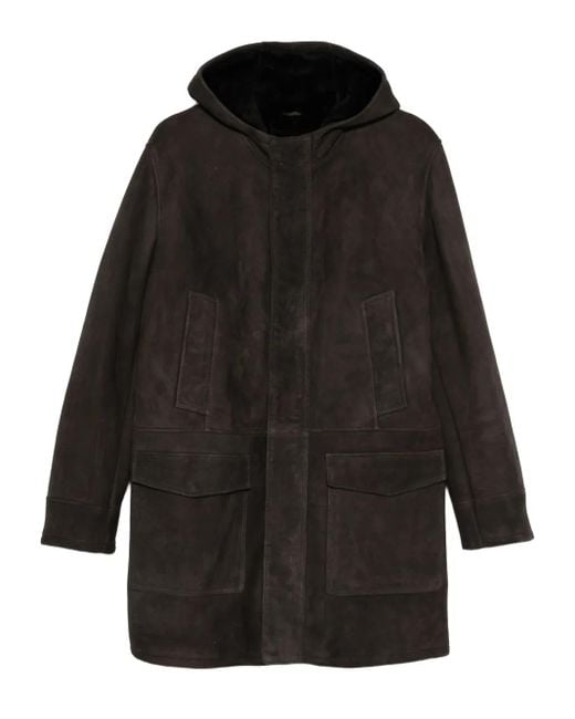 Arma Black Hooded Suede Coat for men