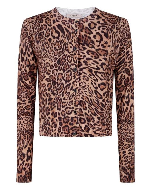 Twinset Brown Leopard-Print Button-Fastening Cardigan
