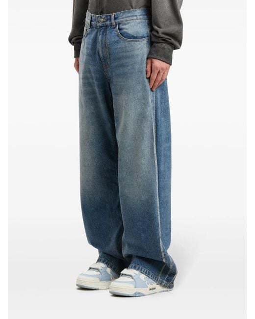 Palm Angels Blue Curved Logo Loose-Fit 5 Pockets Jeans for men