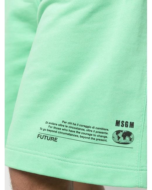 MSGM Green Logo-Print Shorts for men