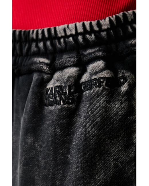Karl Lagerfeld Black Acid-Wash Logo-Embroidered Track Pants