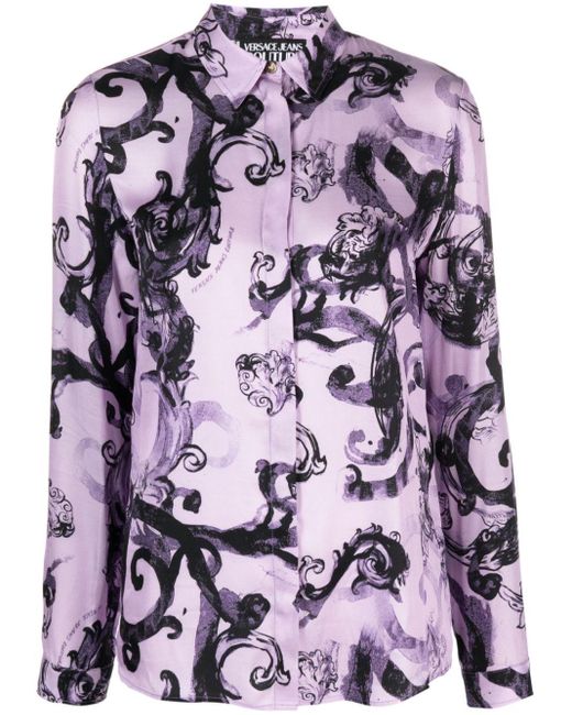 Camisa estampada de manga larga Versace de color Purple
