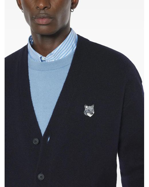 Maison Kitsuné Blue Fox Head-Embroidered Cardigan for men