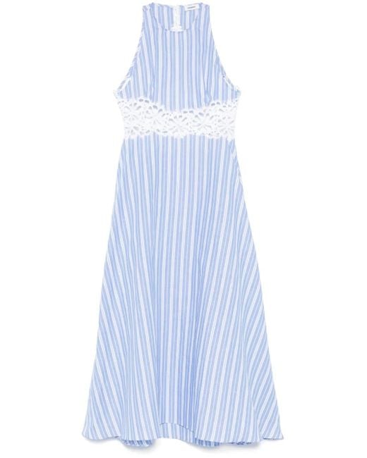 Sandro Blue Striped Maxi Dress With Lace