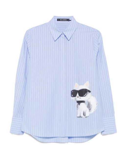 Karl Lagerfeld Blue Ikon Choupette Striped Shirt