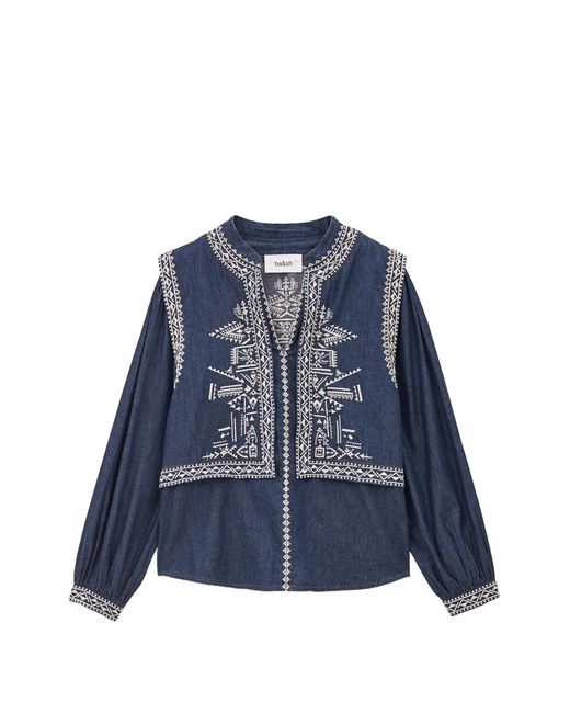 Ba&sh Blue Laura Embroidered Denim Blouse
