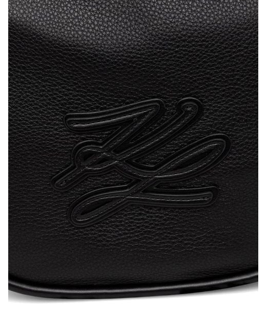 Karl Lagerfeld Black Logo-Patch Pebbled Shoulder Bag