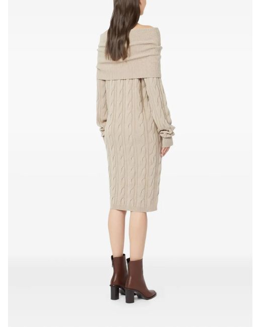 Max Mara Natural Cable-Knit Off-Shoulder Midi Dress