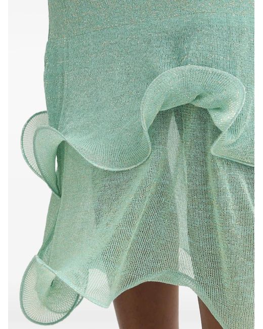 SIMONA CORSELLINI Green Ruffled-Trim Knit Dress