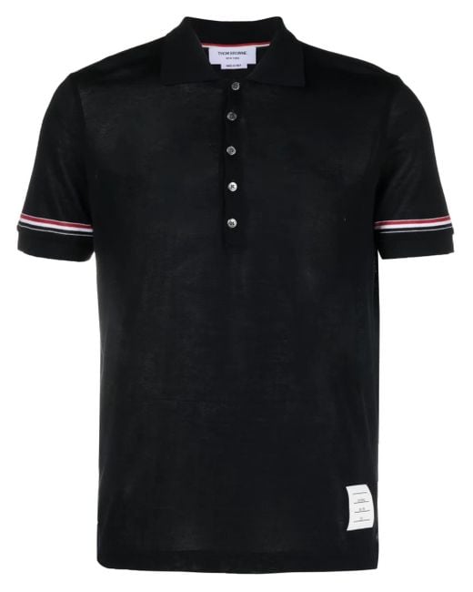 Thom Browne Black Polo With Rwb Band for men