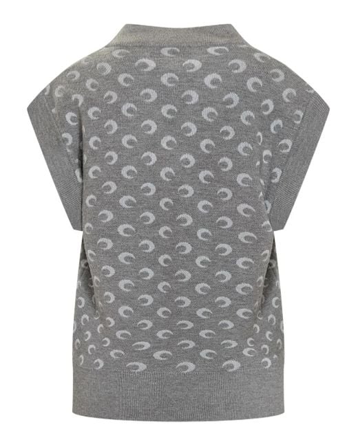MARINE SERRE Gray Crescent-Print V-Neck Vest for men