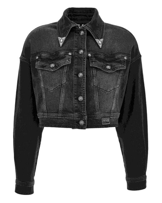 Veste En Jean À Broderie Florale Versace Jeans Couture en coloris Black