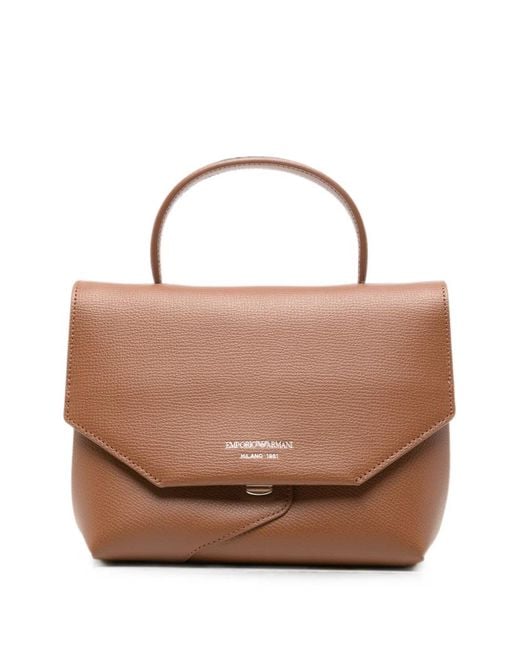 Emporio Armani Brown 1981 Logo-Print Leather Clutch Bag
