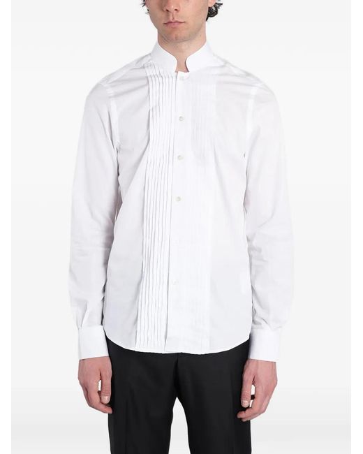 Tagliatore White Ghandi Pleated-Bib Wing-Collar Shirt for men