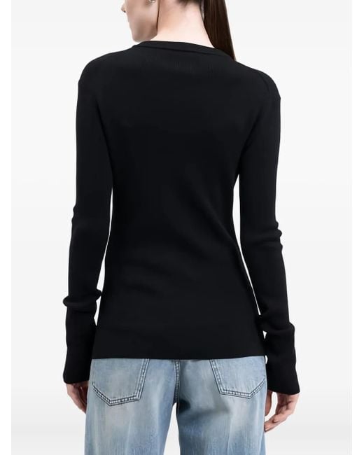 Jil Sander Black Ribbed Front-Button Cardigan