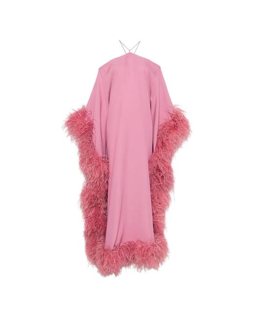 ‎Taller Marmo Pink Feather-Trim Halterneck Maxi Dress
