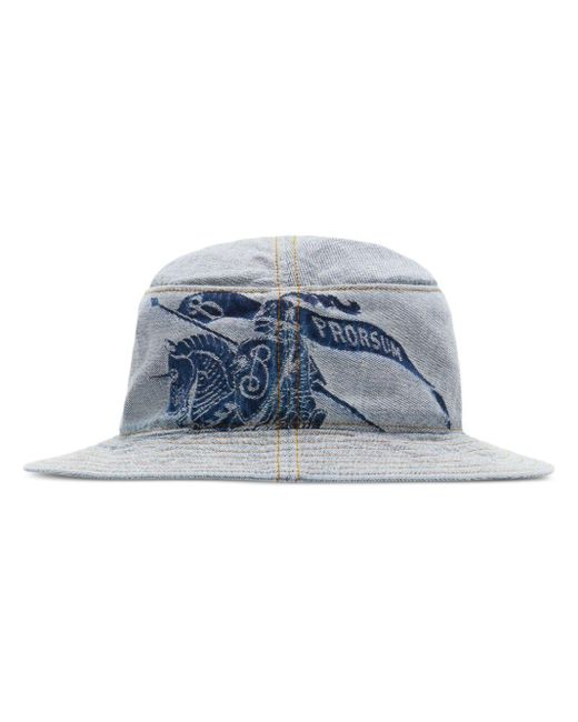 Burberry Blue Logo-print Denim Bucket Hat for men