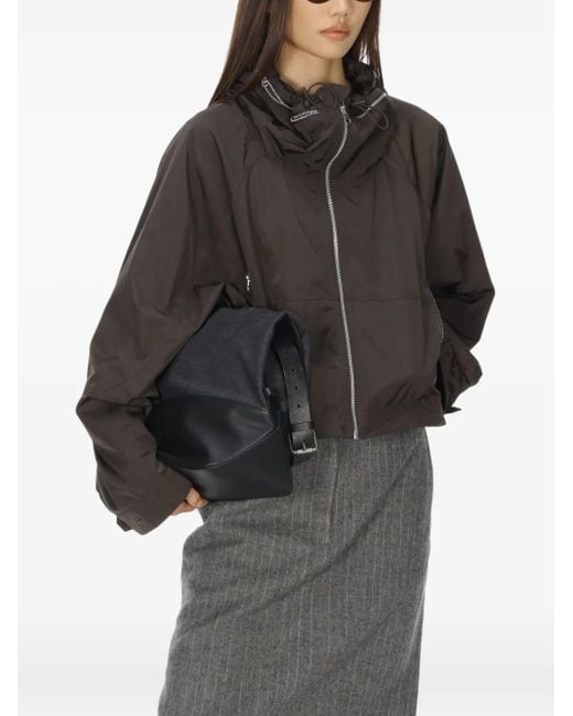 Low Classic Black Drawstring-Neck Zip Jacket