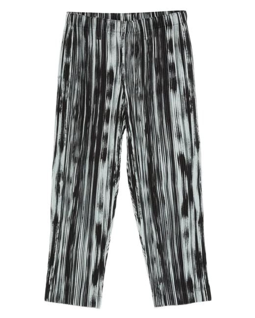 Homme Plissé Issey Miyake Gray Brushstroke Stripe Plissé Trousers for men