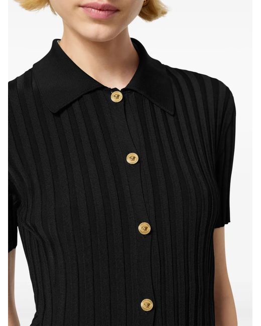 Robe-Chemise Mi-Longue En Maille Versace en coloris Black