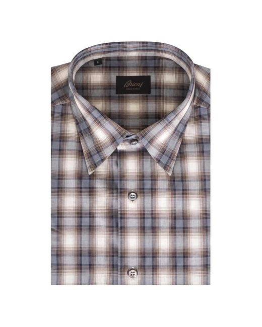 Brioni Gray Check-Pattern Long-Sleeve Shirt for men