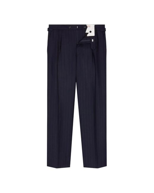 Fursac Blue Pinstripe-Pattern Pleated Trousers for men
