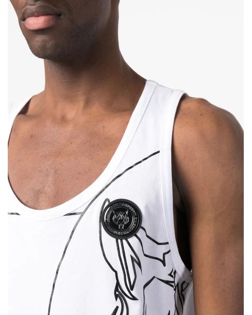 Philipp Plein White Graphic-Print Scoop-Neck Tank Top for men