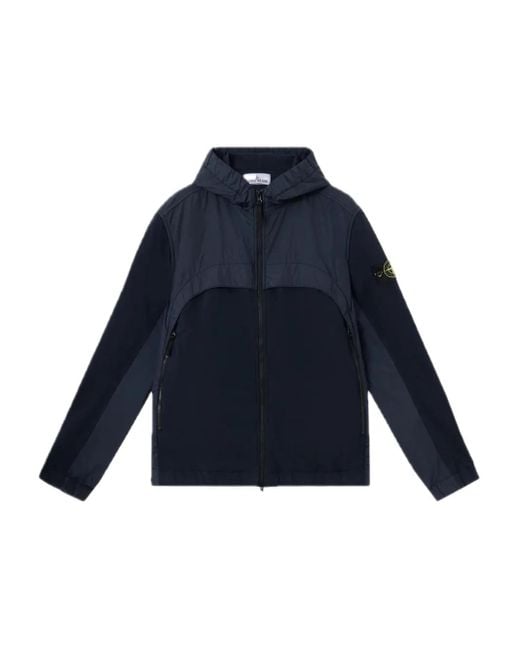 Stone Island Blue Hooded Panelled Jacket for men