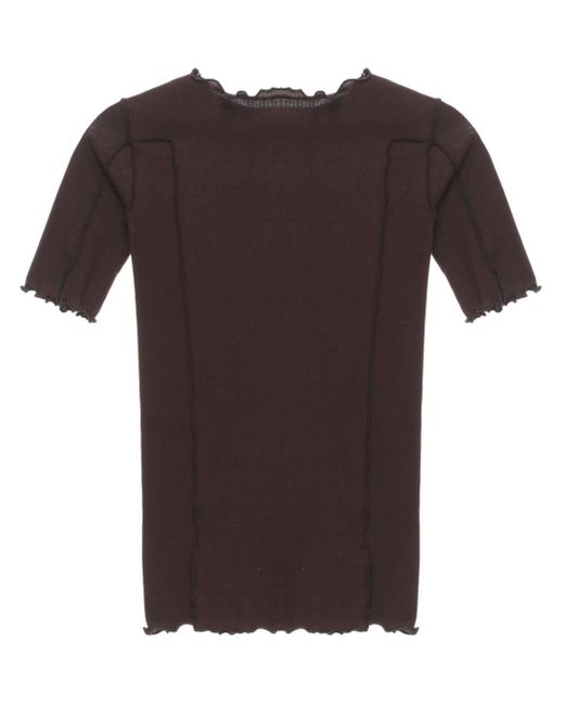 Baserange Brown Lettuce-hem Stretch-cotton T-shirt
