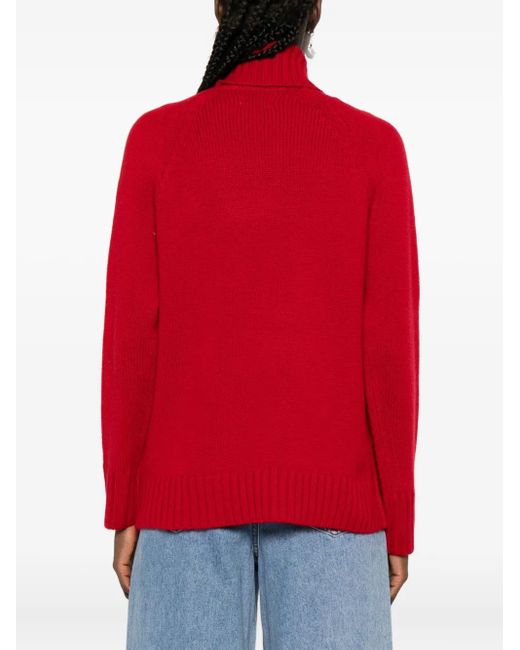 Zadig & Voltaire Red High-Neck Button-Detail Sweater