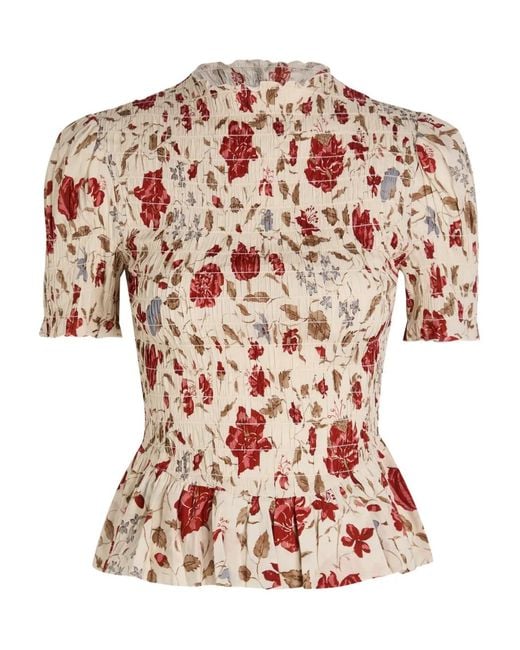 Reformation Red Aggie Floral Blouse
