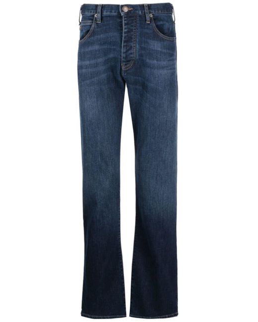 Emporio Armani Blue Logo-patch Cotton Tapered Jeans for men