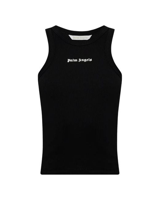Palm Angels Black Logo-Print Ribbed Top