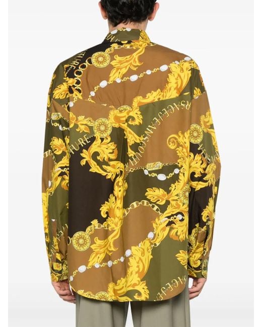 Versace Jeans Couture Yellow Chain Couture-Print Cotton Shirt for men