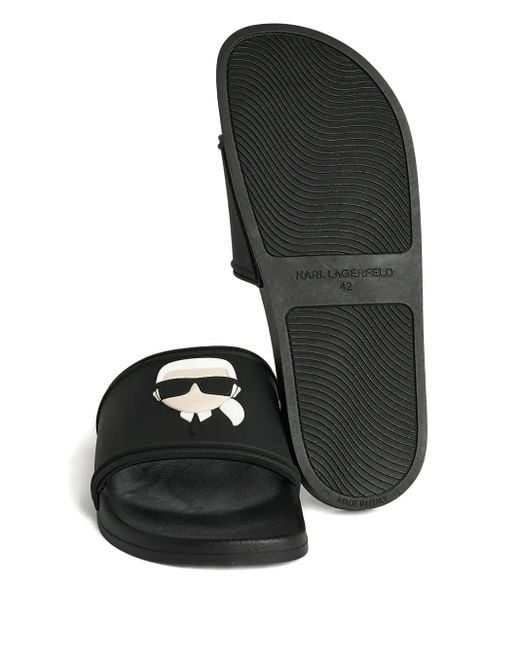 Karl Lagerfeld Black Logo-Embossed Slides for men