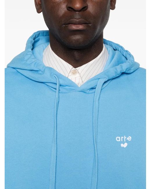 Arte' Blue Logo-Embroidered Hoodie for men