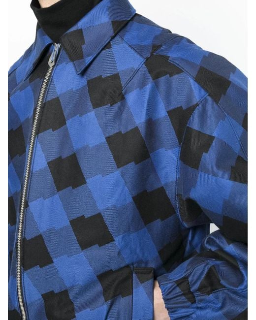 Adererror Blue Logo-Patch Checked Bomber Jacket for men