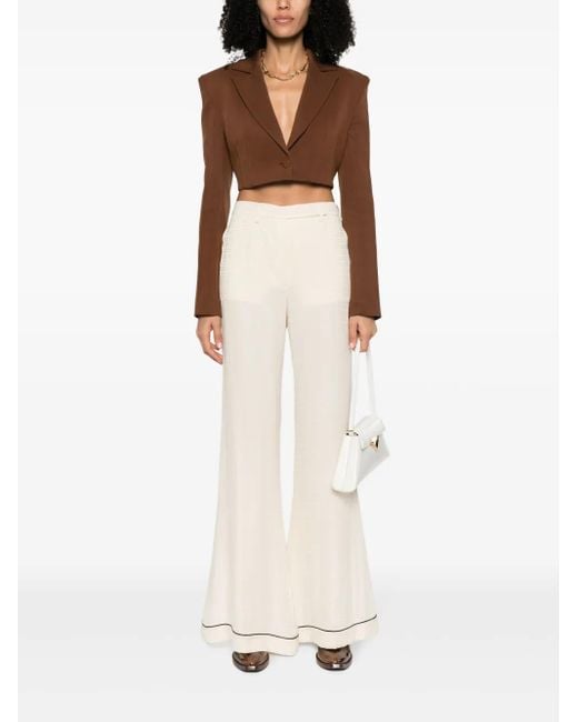 Prada White High-Waisted Flared Silk Trousers