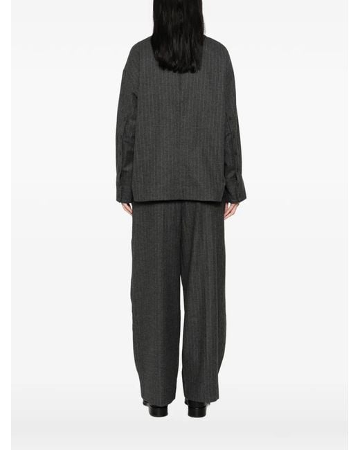 LA PISCINE Gray Pinstripe-Pattern High-Neck Blouse