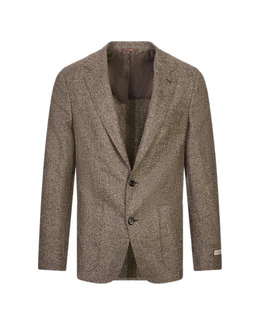Canali Brown Textured-Finish Single-Breasted Blazer for men