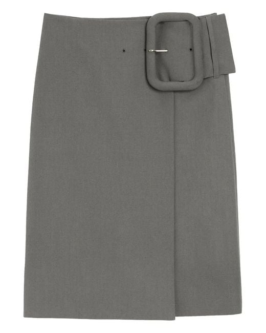 AMI Gray Oversized-Buckle Midi Skirt