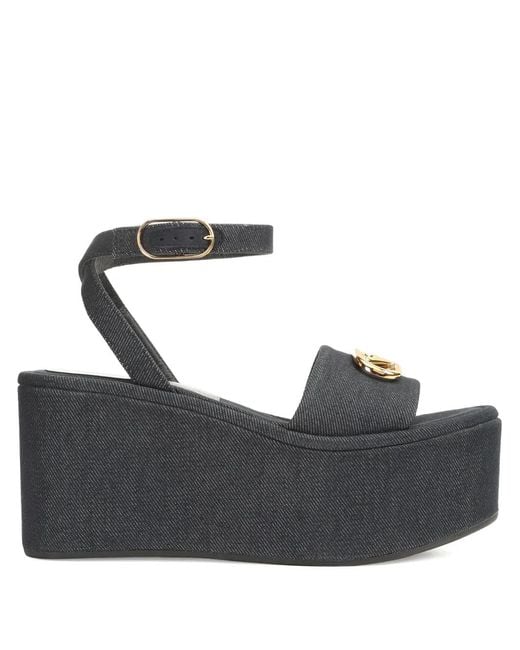 Sergio Rossi Black Logo-Plaque Platform Sandals