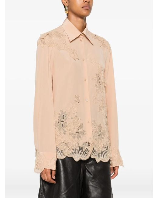 Ermanno Scervino Natural Floral Lace-Embellished Shirt