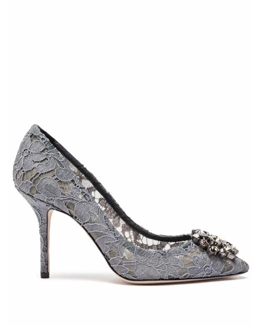 Dolce & Gabbana Gray Bellucci Lace Brooch-Detail Pumps